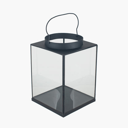 Black Metal and Glass Square Lantern Small – Modern Decorative Candle Holder