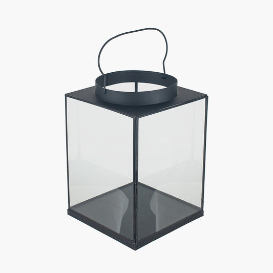 Black Metal and Glass Square Lantern Small – Modern Decorative Candle Holder