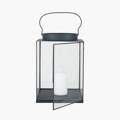 Black Metal and Glass Square Lantern Small – Modern Decorative Candle Holder