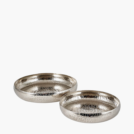 Set of 2 Silver Hammered Metal Bowls – Elegant Textured Decorative Dishes for Modern Homes