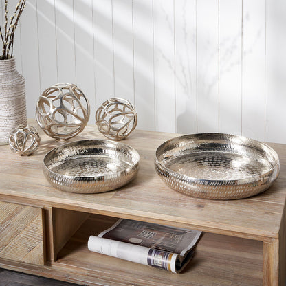 Set of 2 Silver Hammered Metal Bowls – Elegant Textured Decorative Dishes for Modern Homes