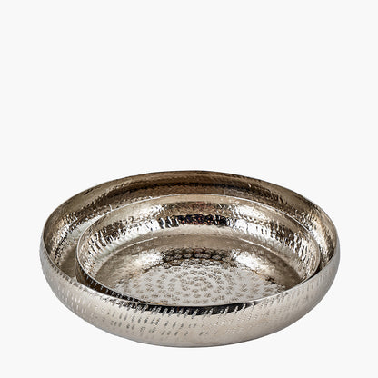 Set of 2 Silver Hammered Metal Bowls – Elegant Textured Decorative Dishes for Modern Homes