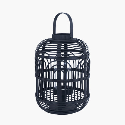 Black Bamboo and Glass Lantern Small – Contemporary Natural Elegance