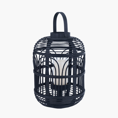 Black Bamboo and Glass Lantern Small – Contemporary Natural Elegance