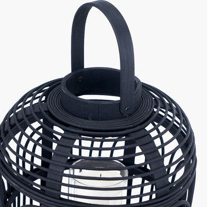 Black Bamboo and Glass Lantern Small – Contemporary Natural Elegance