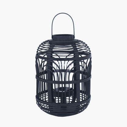 Black Bamboo and Glass Lantern Small – Contemporary Natural Elegance