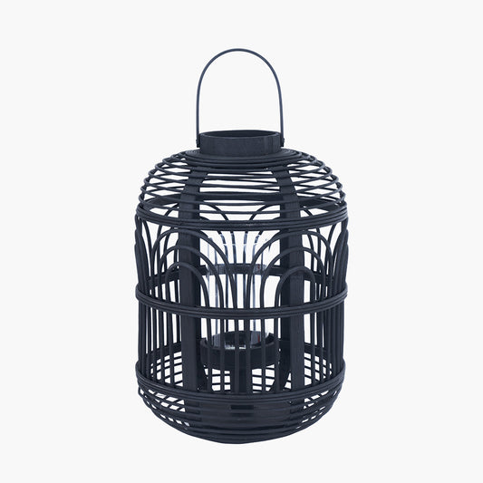 Black Bamboo and Glass Lantern Small – Contemporary Natural Elegance