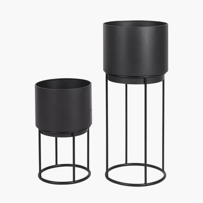 Set of 2 Graphite Metal Circular Planters