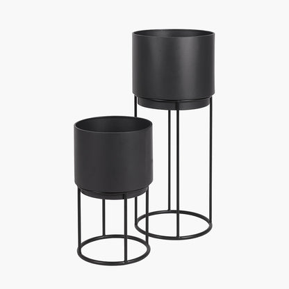Set of 2 Graphite Metal Circular Planters