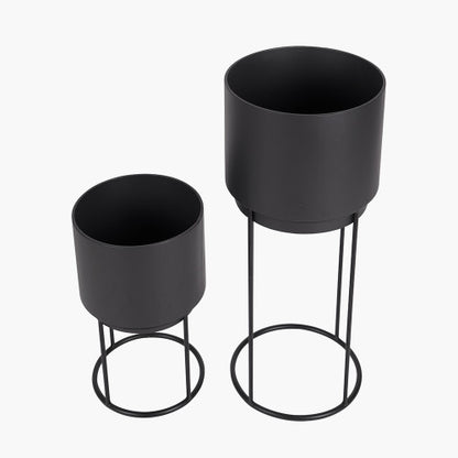 Set of 2 Graphite Metal Circular Planters