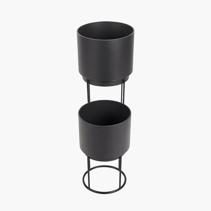 Set of 2 Graphite Metal Circular Planters