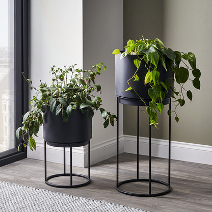 Set of 2 Graphite Metal Circular Planters