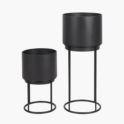 Set of 2 Graphite Metal Circular Planters