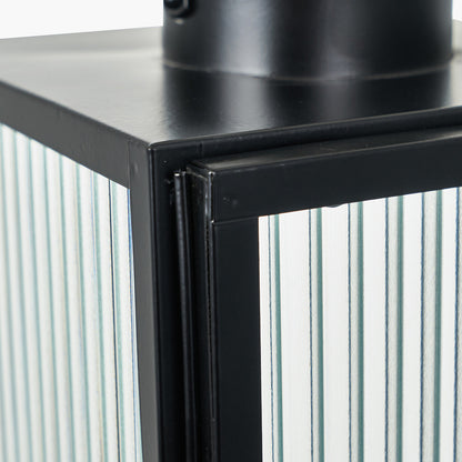 Set of 2 Black Metal and Ribbed Glass Lanterns – Modern Candle Holders for UK Homes