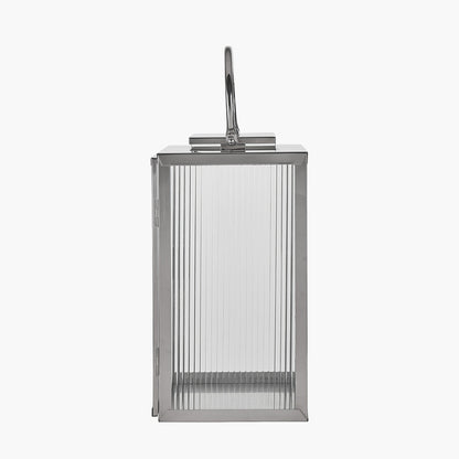 Silver Metal and Ribbed Glass Lantern Large – Contemporary Glamour for Your Home