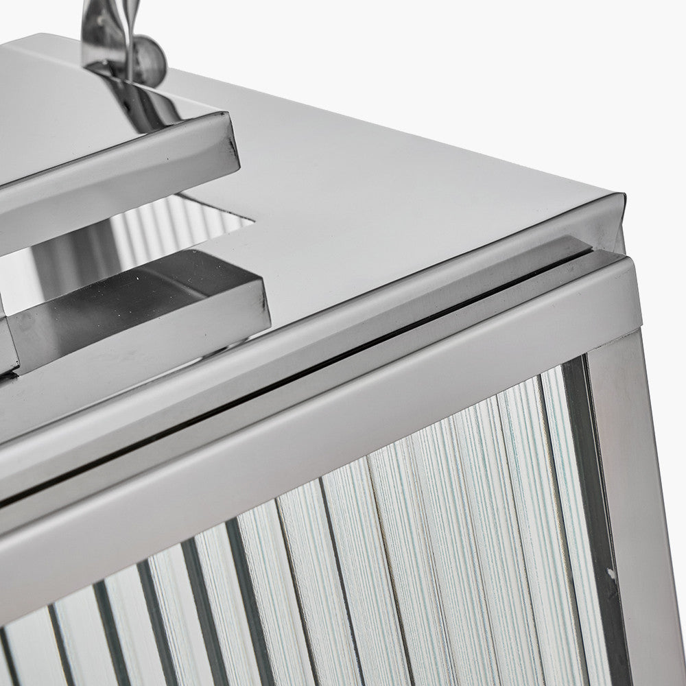 Silver Metal and Ribbed Glass Lantern Large – Contemporary Glamour for Your Home