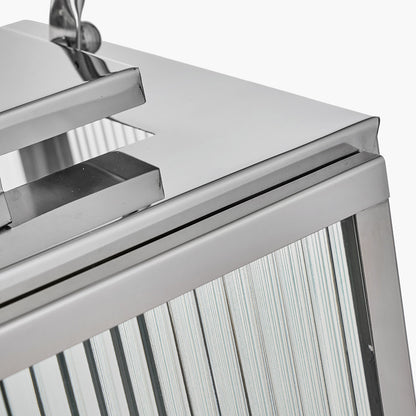 Silver Metal and Ribbed Glass Lantern Large – Contemporary Glamour for Your Home
