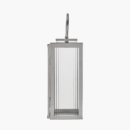 Silver Metal and Ribbed Glass Lantern Small – Elegant Contemporary Home Accent