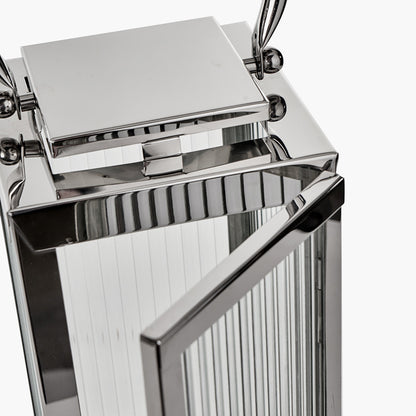 Silver Metal and Ribbed Glass Lantern Small – Elegant Contemporary Home Accent
