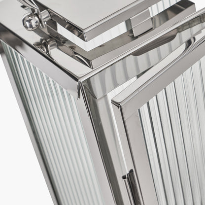 Silver Metal and Ribbed Glass Lantern Small – Elegant Contemporary Home Accent