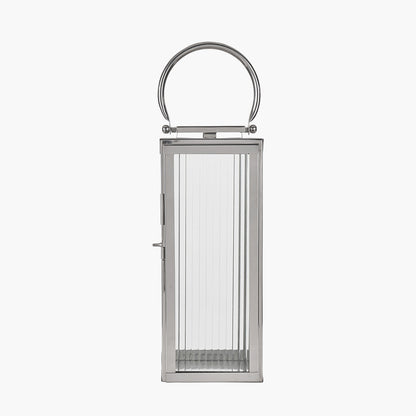 Silver Metal and Ribbed Glass Lantern Small – Elegant Contemporary Home Accent