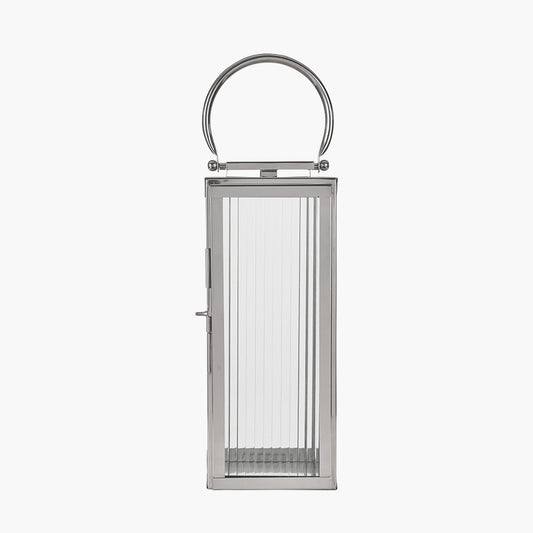 Silver Metal and Ribbed Glass Lantern Small – Elegant Contemporary Home Accent