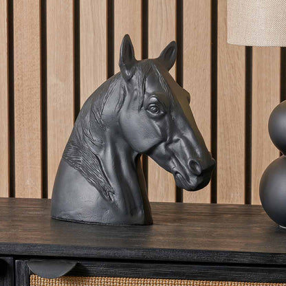 Black Metal Horse Head Sculpture – Statement Decorative Ornament