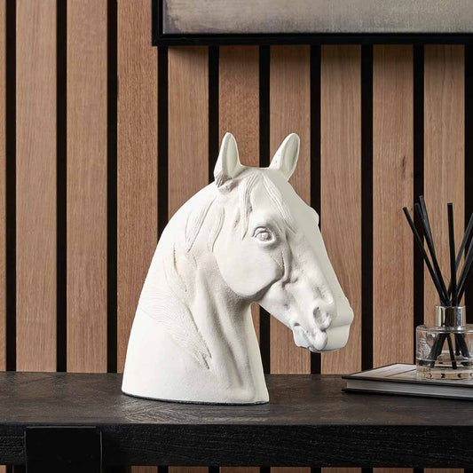 White Metal Horse Head Sculpture – Elegant Decorative Statement Piece
