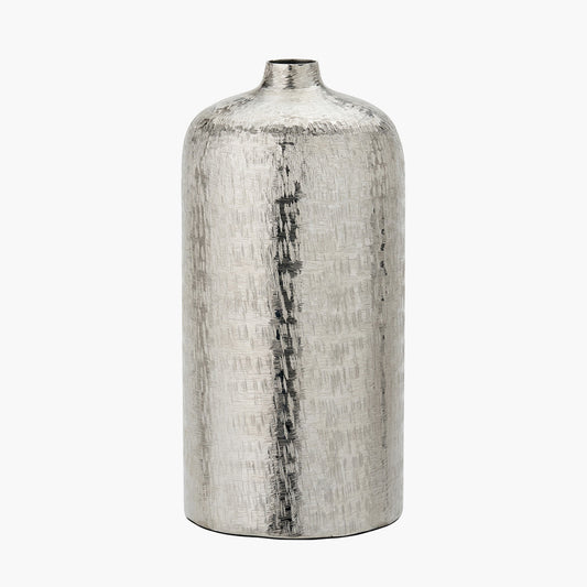 Silver Metal Hammered Vase Tall – Handcrafted Contemporary Statement Piece for Stylish Homes
