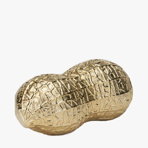 Gold Metal Peanut Lidded Trinket Bowl – Elegant Handcrafted Decorative Storage Dish