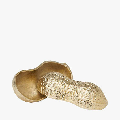 Gold Metal Peanut Lidded Trinket Bowl – Elegant Handcrafted Decorative Storage Dish