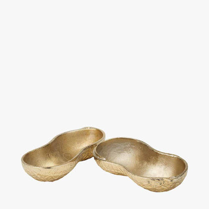 Gold Metal Peanut Lidded Trinket Bowl – Elegant Handcrafted Decorative Storage Dish