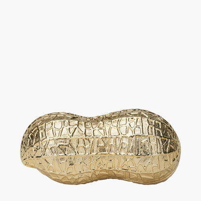 Gold Metal Peanut Lidded Trinket Bowl – Elegant Handcrafted Decorative Storage Dish