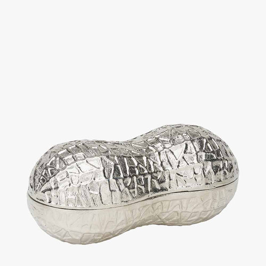 Silver Metal Peanut Lidded Trinket Bowl – Stylish Handcrafted Decorative Storage Dish