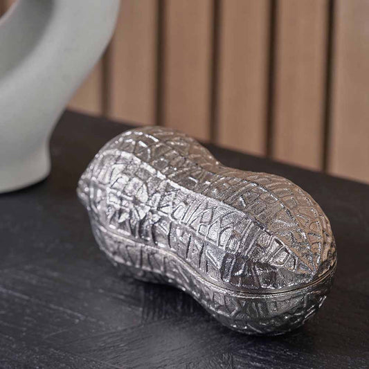 Silver Metal Peanut Lidded Trinket Bowl – Stylish Handcrafted Decorative Storage Dish