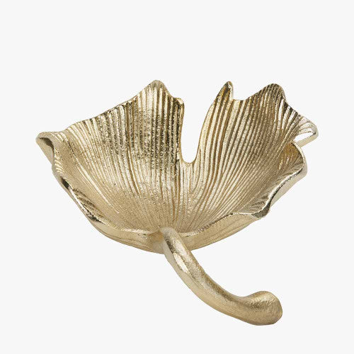 Gold Metal Ginkgo Leaf Trinket Bowl – Elegant Handcrafted Decorative Accent for Modern Homes