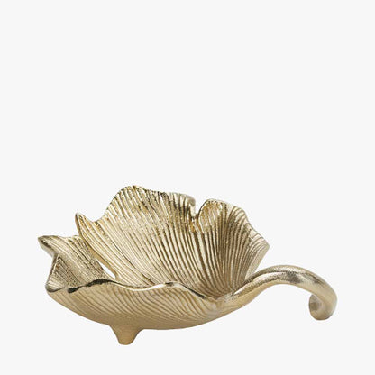 Gold Metal Ginkgo Leaf Trinket Bowl – Elegant Handcrafted Decorative Accent for Modern Homes