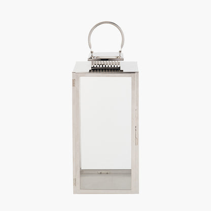 Silver Stainless Steel and Glass Large Rectangular Lantern