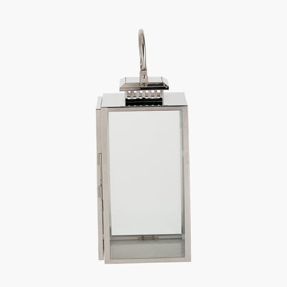 Silver Stainless Steel and Glass Medium Rectangular Lantern