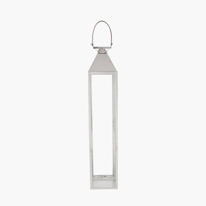 Silver Stainless Steel and Glass Large Tall Lantern