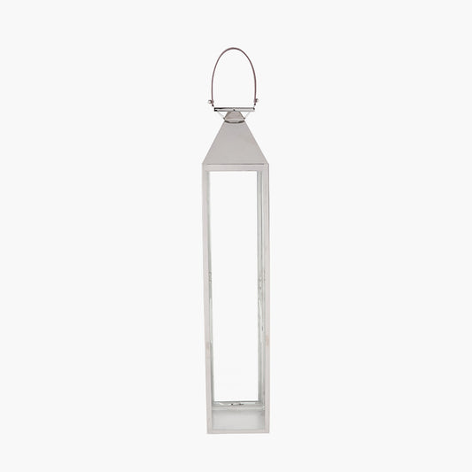 Silver Stainless Steel and Glass Large Tall Lantern