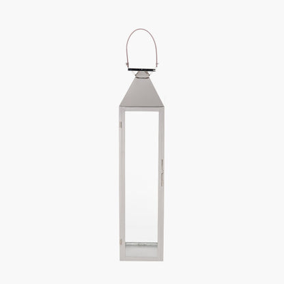 Silver Stainless Steel and Glass Medium Tall Lantern – Elegant Modern Home Lighting