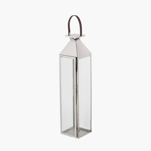 Silver Stainless Steel and Glass Medium Tall Lantern – Elegant Modern Home Lighting
