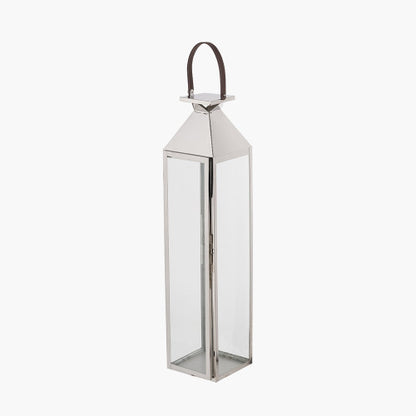 Silver Stainless Steel and Glass Medium Tall Lantern – Elegant Modern Home Lighting