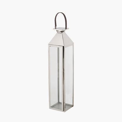 Silver Stainless Steel and Glass Medium Tall Lantern – Elegant Modern Home Lighting