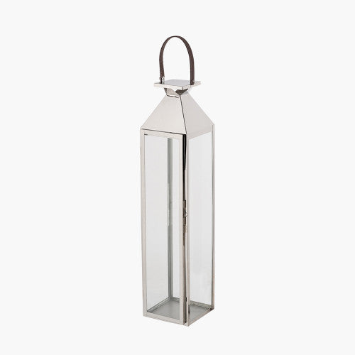 Silver Stainless Steel and Glass Medium Tall Lantern – Elegant Modern Home Lighting