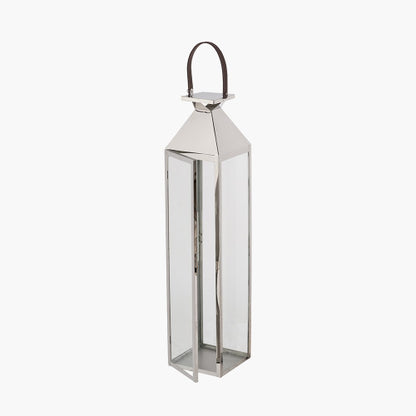 Silver Stainless Steel and Glass Medium Tall Lantern – Elegant Modern Home Lighting