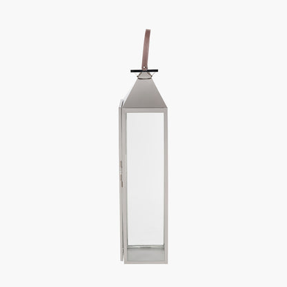 Silver Stainless Steel and Glass Medium Tall Lantern – Elegant Modern Home Lighting