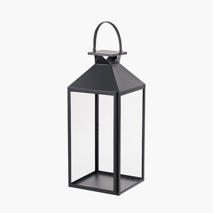 Black Stainless Steel and Glass Large Lantern – Decorative Candle Holder