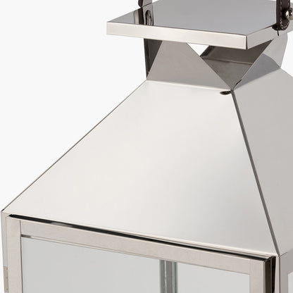 Silver Stainless Steel and Glass Large Lantern
